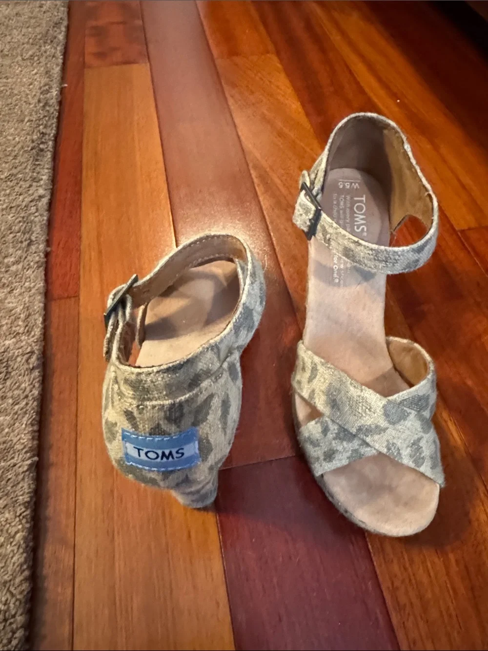 Toms Leopard-Print Ankle-Strap Wedge Sandals - Taupe Gray